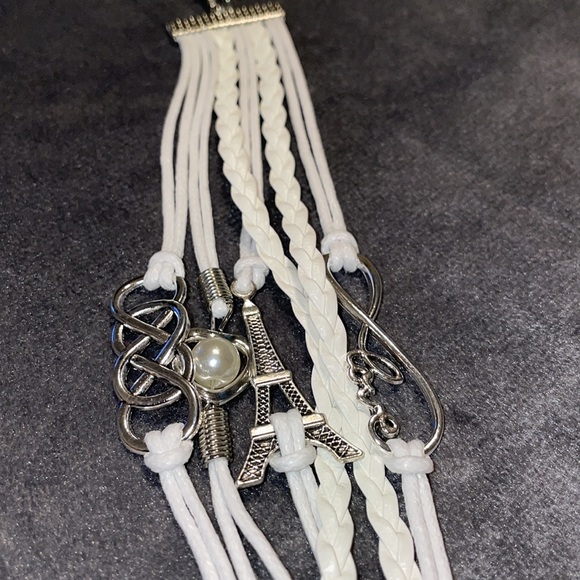 Multi Braid Bracelet Infinity Love Braid Eiffel Tower Faux Pearl Lobster Clasp - Picture 4 of 6